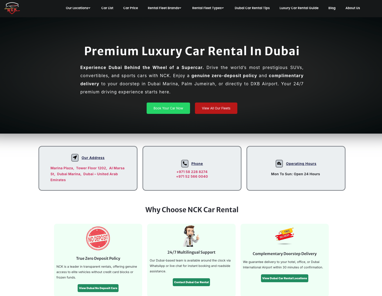 NCK Car Rental website screenshot