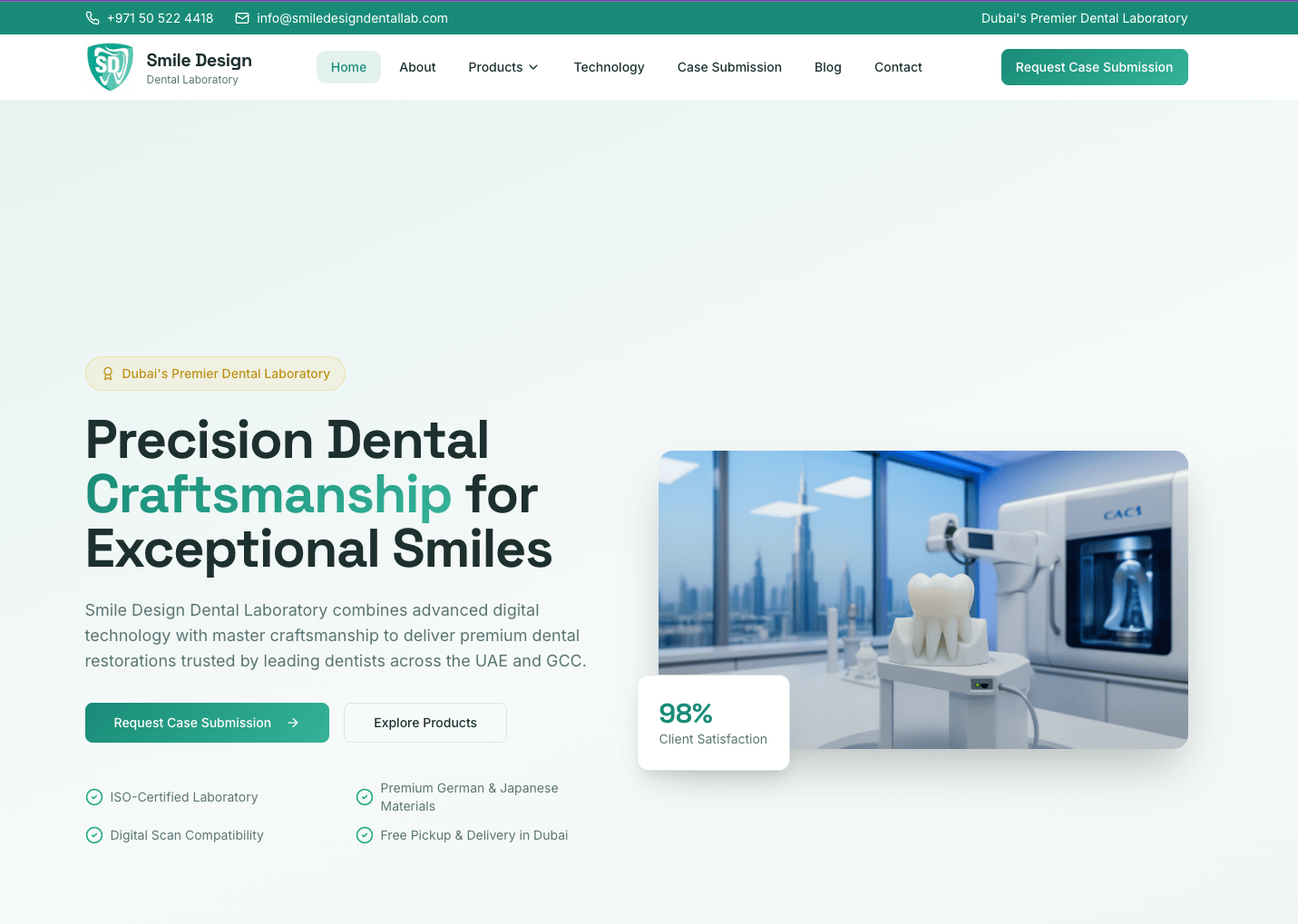 Smile Design Dental Lab website screenshot